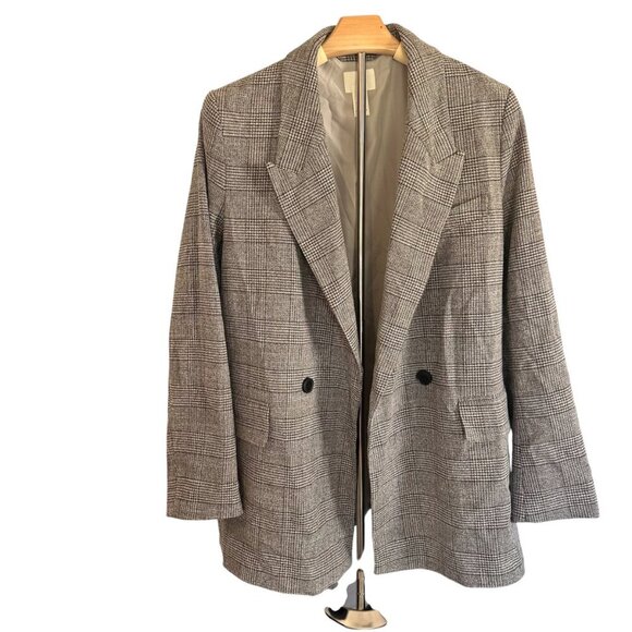 H&M Oversized Blazer Jacket Black and White Plaid Corporate Core Women's Size S - Picture 3 of 6